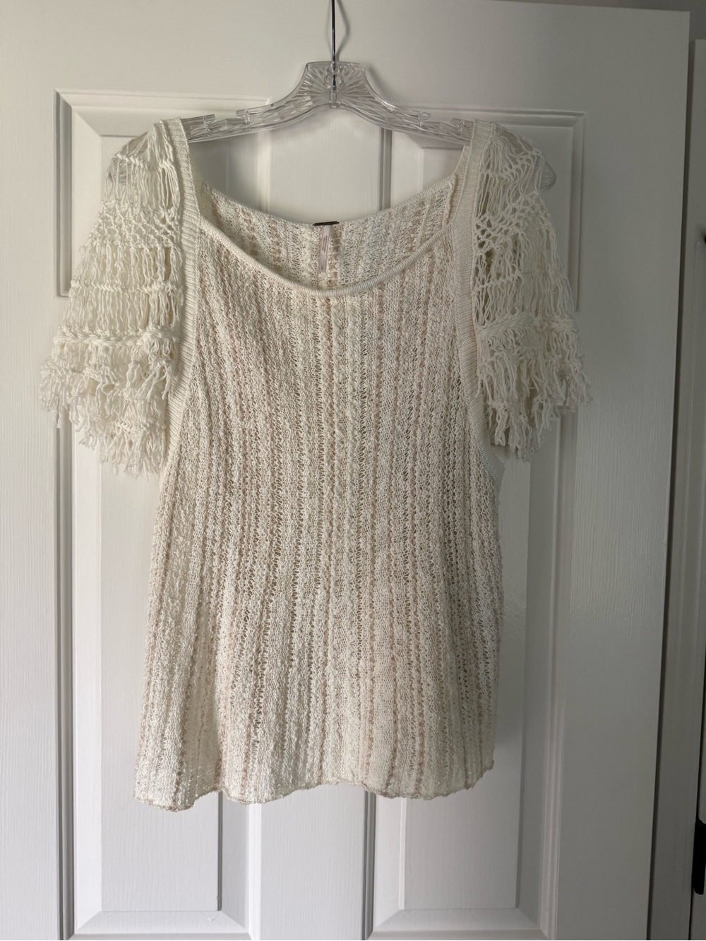 Free People Crochet Fringe Sleeve Mini Dress - Cream - Picture 2 of 3